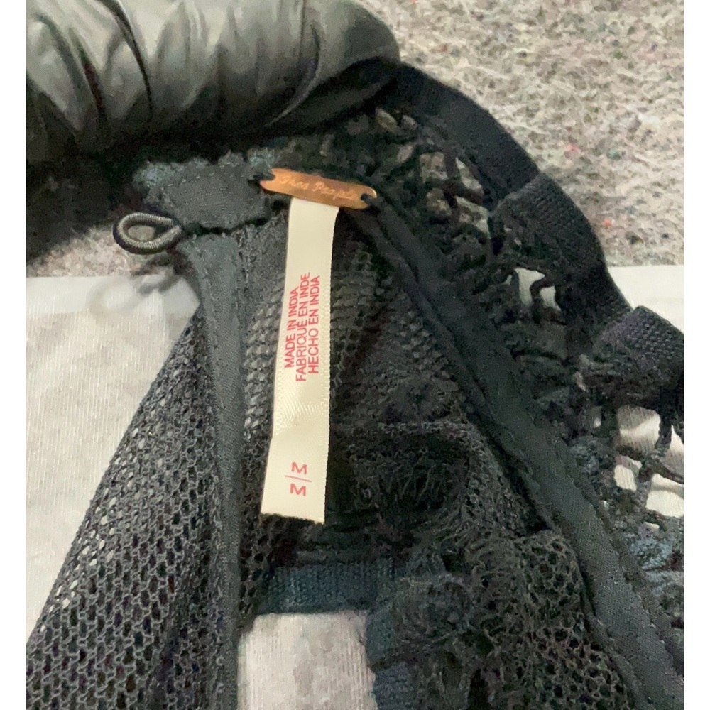 Free People Valencia Mini Dress featuring a black lace high neck and sheer dot - Picture 5 of 6
